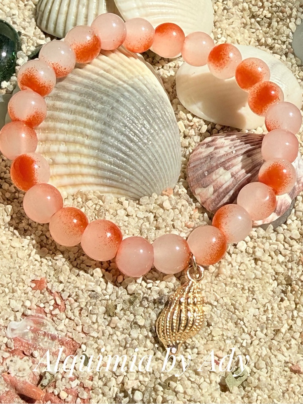 GOLD SHELL Summer beads orange jade beaded bracelet